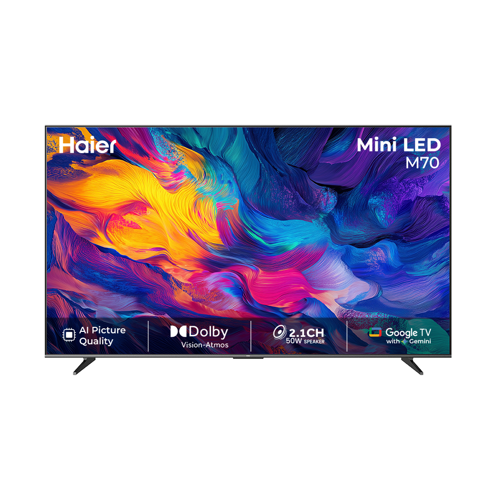 Haier New M70 Series MiniLED 139 cm (55) AI Smart Google TV with Gemini| HDR10+ | 2.1 Ch with Subwoofer| Gaming 120Hz